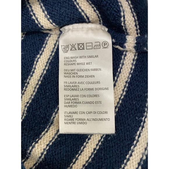 Vintage Gant Rugger Size S Blue Cream Striped Split Crue Neck Pullover Sweater - Picture 5 of 7